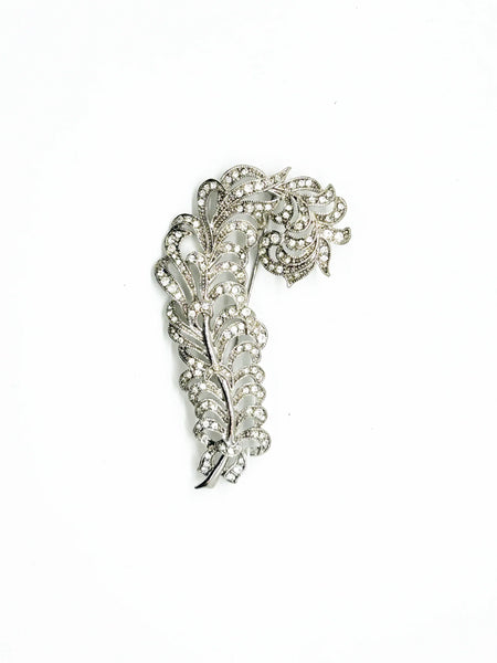 KJL Vintage Pave Set Rhinestone Feather Brooch