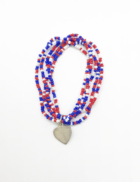 Vintage Red, White and Blue Beaded Bracelet with American Flag Charm