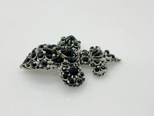 Vintage Florenza Black Stone Fleur de Lis Brooch