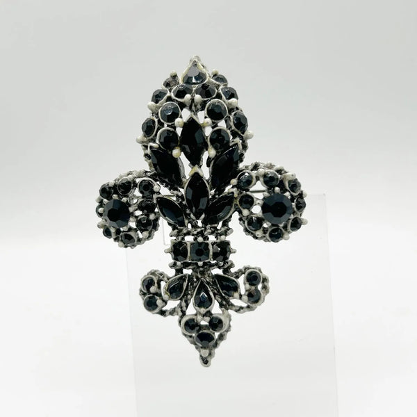 Vintage Florenza Black Stone Fleur de Lis Brooch