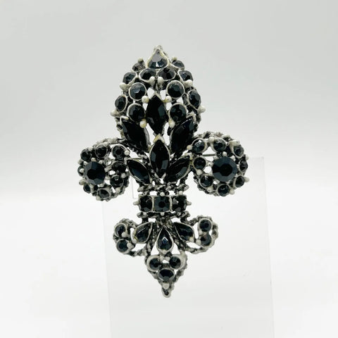 Vintage Florenza Black Stone Fleur de Lis Brooch