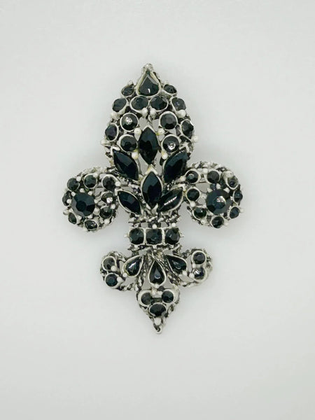 Vintage Florenza Black Stone Fleur de Lis Brooch