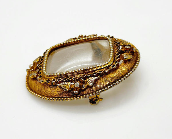 Vintage Florenza Glass Brooch with Elaborate Frame