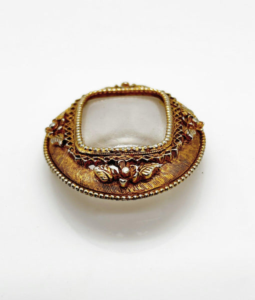 Vintage Florenza Glass Brooch with Elaborate Frame