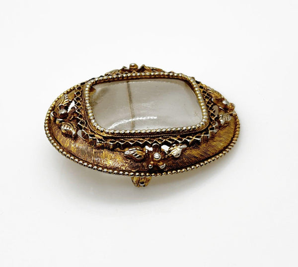 Vintage Florenza Glass Brooch with Elaborate Frame