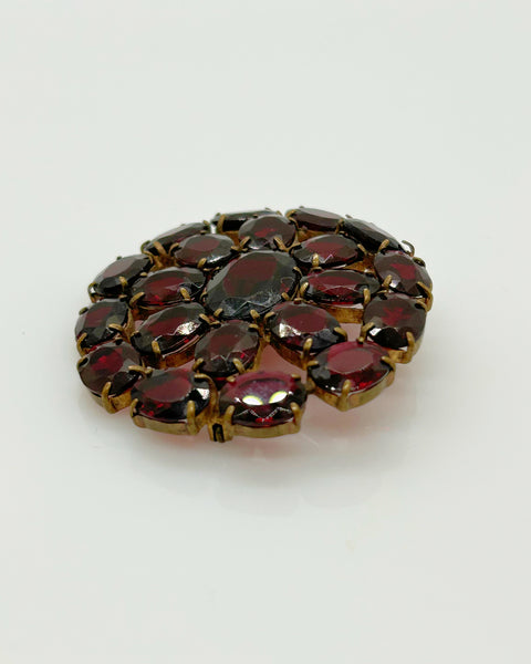 Wine Red Stones Oval Brooch