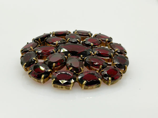 Wine Red Stones Oval Brooch