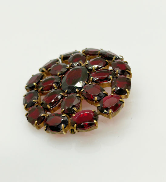 Wine Red Stones Oval Brooch