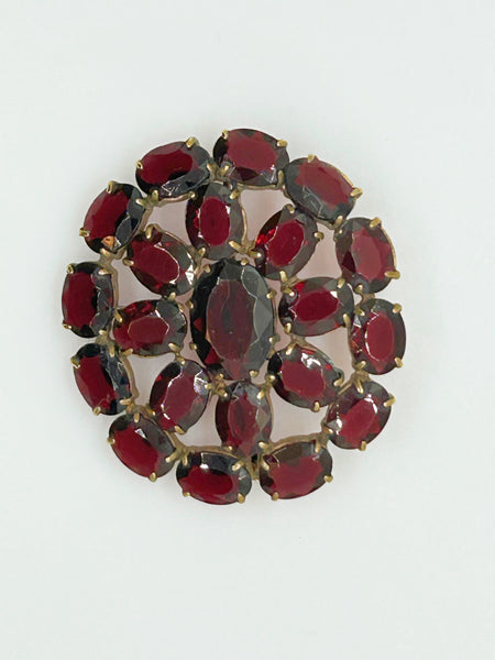 Wine Red Stones Oval Brooch