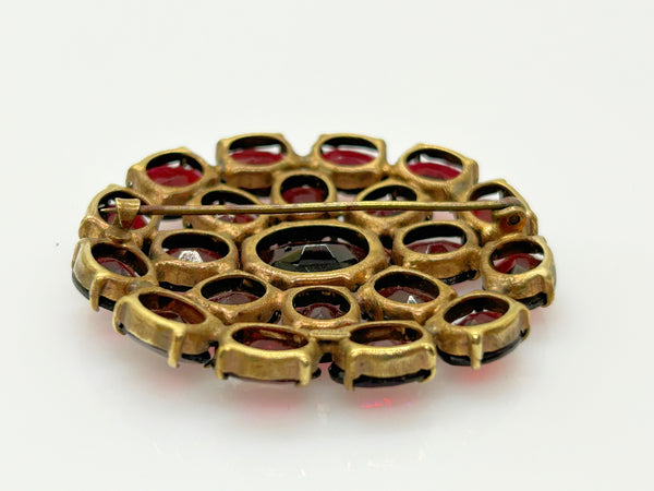 Wine Red Stones Oval Brooch