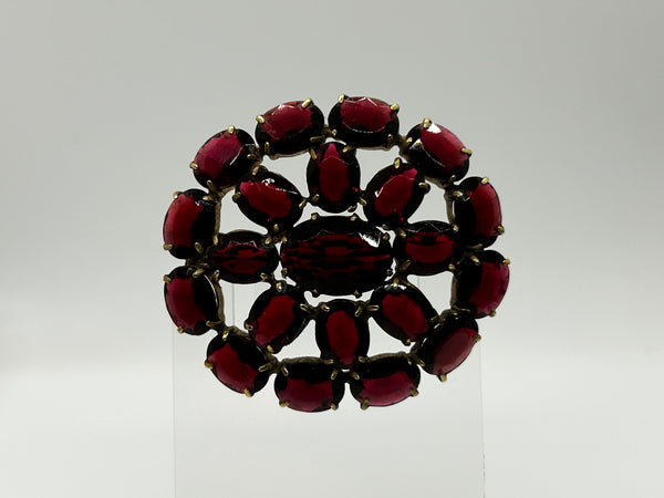 Wine Red Stones Oval Brooch