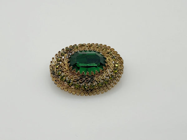 Fine Antique Filigree Austria Oval Brooch with Green Stones