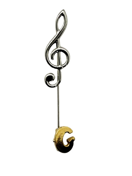 G or Treble Clef Music Note Two Tone Stickpin
