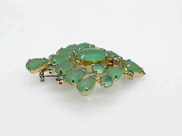 Vintage Grass Green Givre Glass Brooch