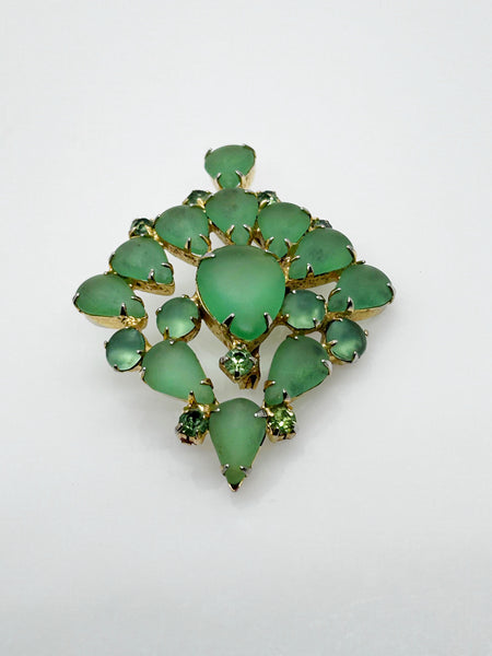 Vintage Grass Green Givre Glass Brooch