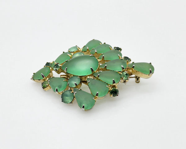 Vintage Grass Green Givre Glass Brooch