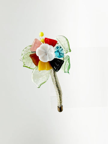 Vintage Handmade Bouquet Brooch with Colorful Glass Flowers