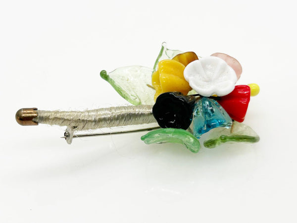 Vintage Handmade Bouquet Brooch with Colorful Glass Flowers