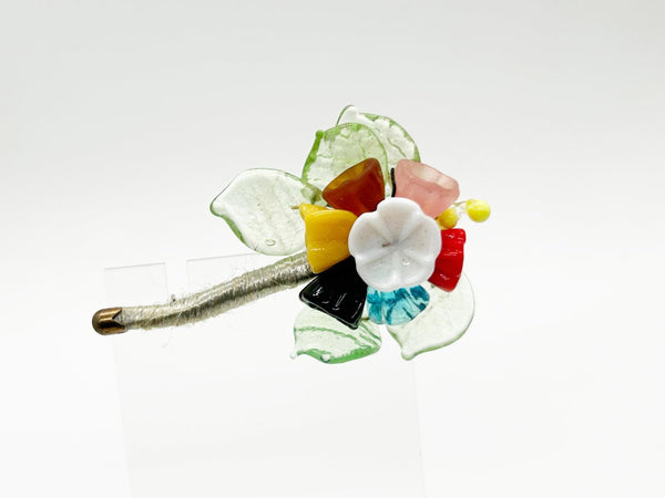 Vintage Handmade Bouquet Brooch with Colorful Glass Flowers