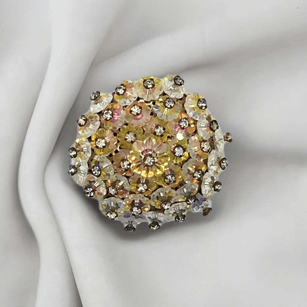 Glorious Iridescent Stones Round Vintage Brooch - Lamoree’s Vintage