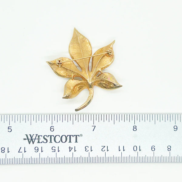 Vintage Textured Gold Leaf and Pearl Brooch