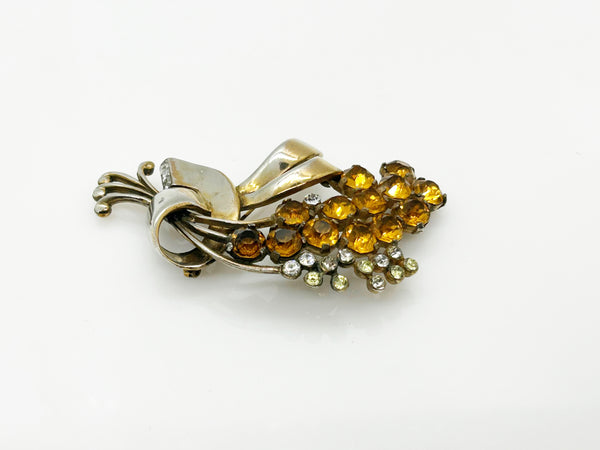 Large Vintage Sparkling Golden Flower Brooch