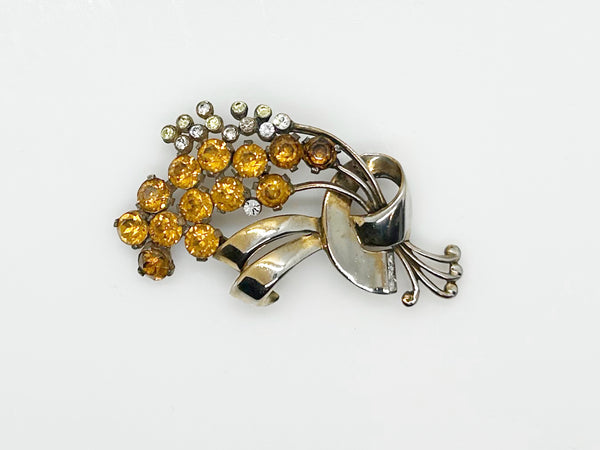 Large Vintage Sparkling Golden Flower Brooch