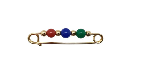 Gold Tone Safety Pin Brooch with Colorful Beads