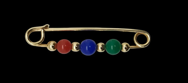Gold Tone Safety Pin Brooch with Colorful Beads