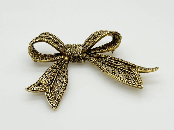 Vintage Victorian Style Golden Bow Brooch