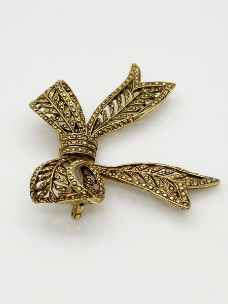 Vintage Victorian Style Golden Bow Brooch