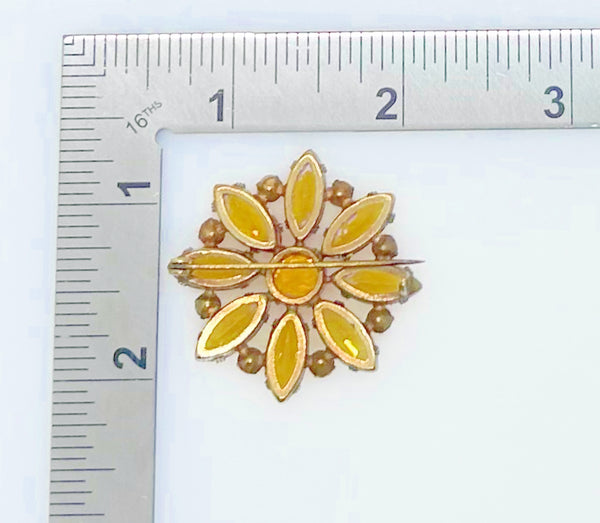 Vintage Flower Brooch with Clear Gold Stones