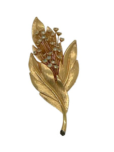 Golden Bouquet of Flowers with Rhinestones Vintage Brooch