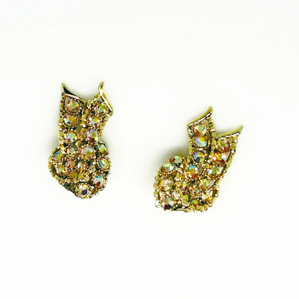 Golden Sparkling Stones Knot Earrings - Make a dazzling statement with radiant aurora borealis stones. Featuring a secure hinge back for comfortable wear. Shop now!