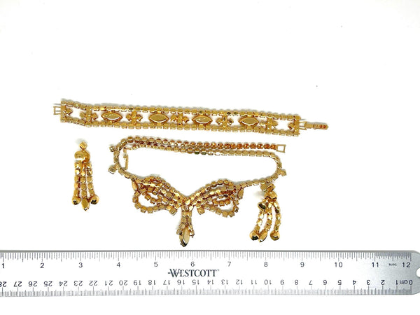 Showstopper Vintage Golden Rhinestone Parure Free Shipping