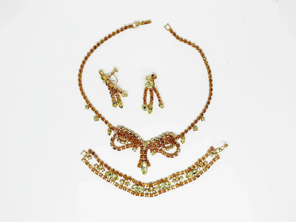 Showstopper Vintage Golden Rhinestone Parure Free Shipping