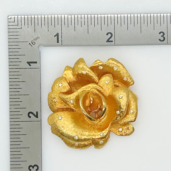 Elegant Vintage Gold Rose Brooch with Sparkling Accents