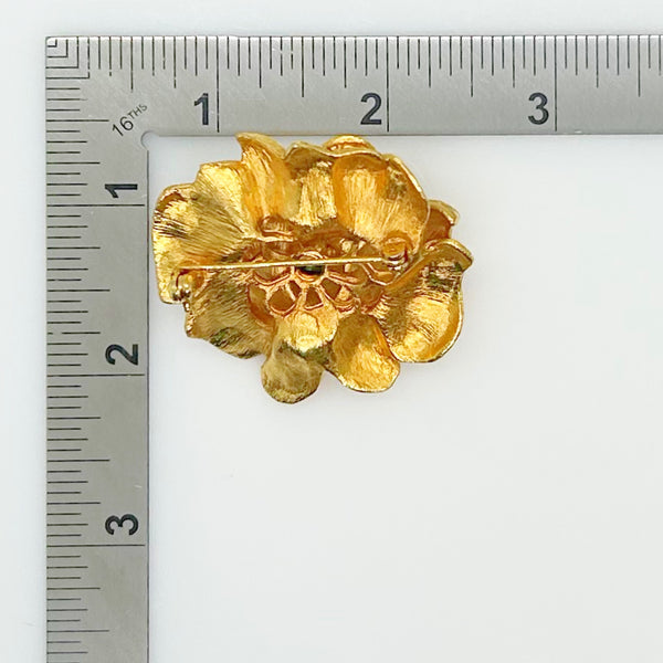 Elegant Vintage Gold Rose Brooch with Sparkling Accents