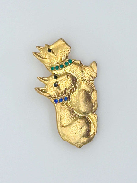 Adorable Golden Terrier Dogs Vintage Brooch