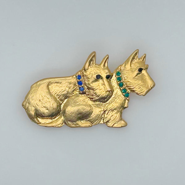 Adorable Golden Terrier Dogs Vintage Brooch