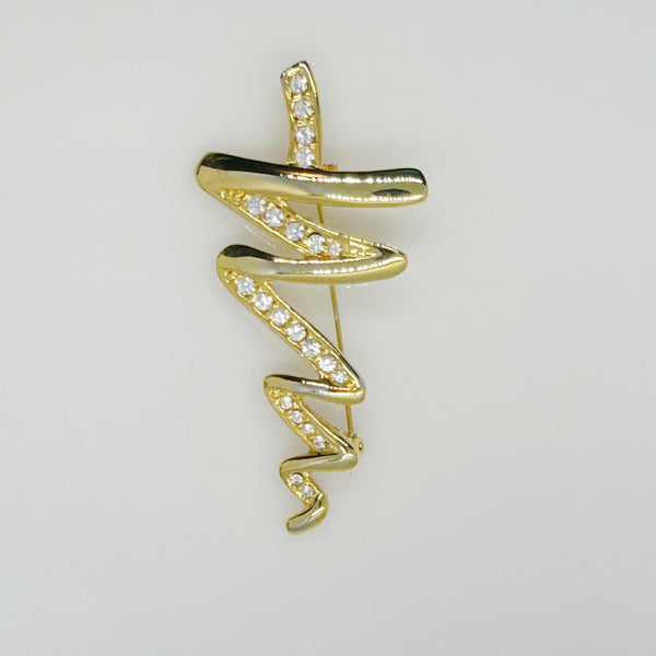 Stylish Shiny Gold Abstract Wave Brooch