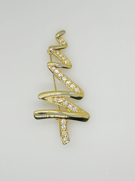 Stylish Shiny Gold Abstract Wave Brooch