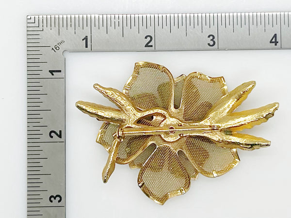 Vintage Gold Mesh Flower with Mesh Petals Brooch