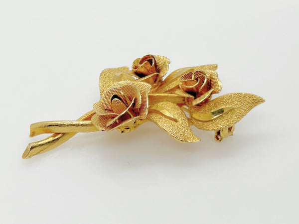 Vintage Three Golden Rose Bouquet Brooch