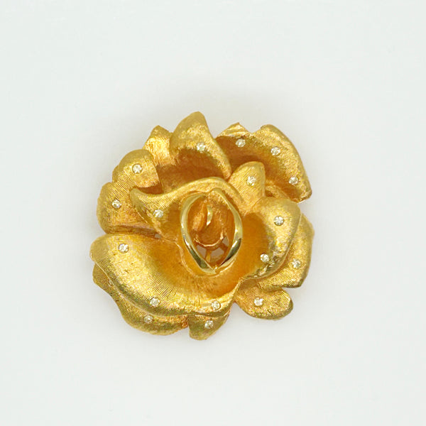 Elegant Vintage Gold Rose Brooch with Sparkling Accents