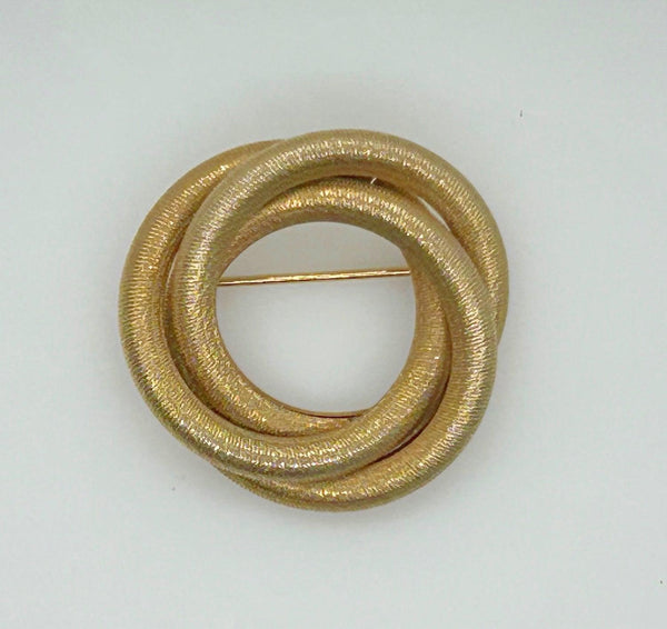 Vintage Classic Twisted Textured Gold Circle Brooch