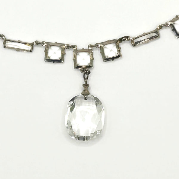 Antique Clear Crystal Sparkling Sterling Necklace with Glittering Drop