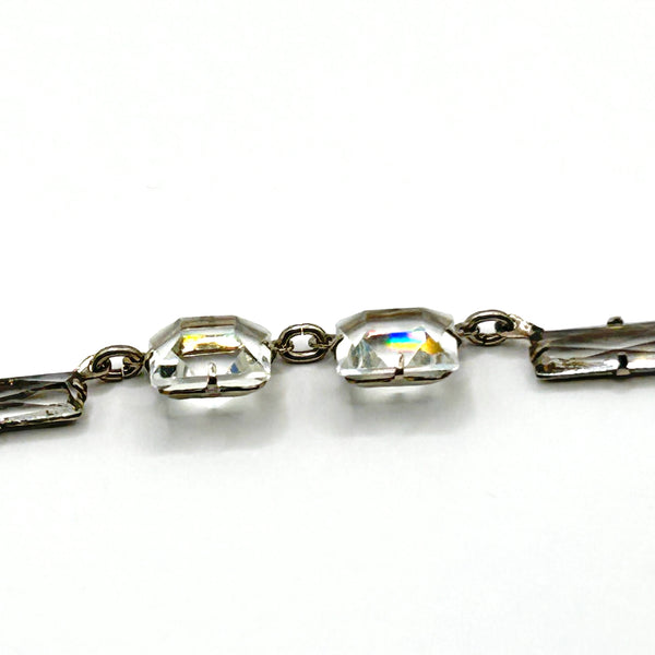 Antique Clear Crystal Sparkling Sterling Necklace with Glittering Drop