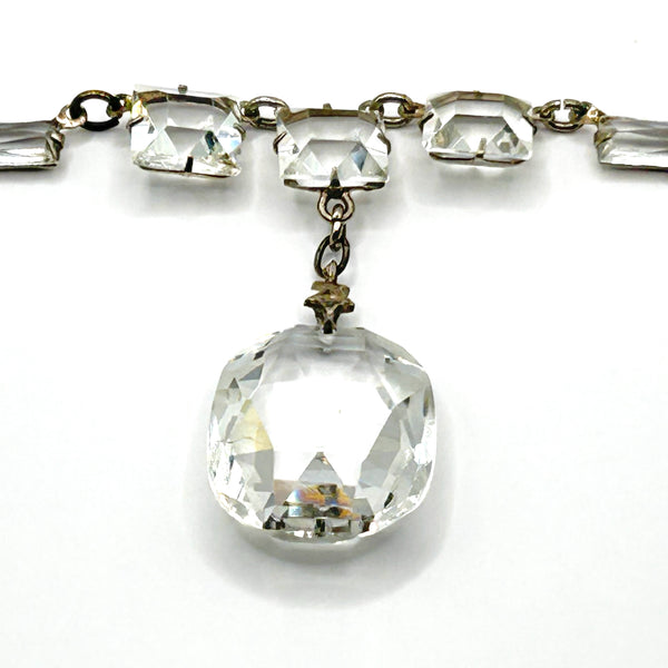 Antique Clear Crystal Sparkling Sterling Necklace with Glittering Drop