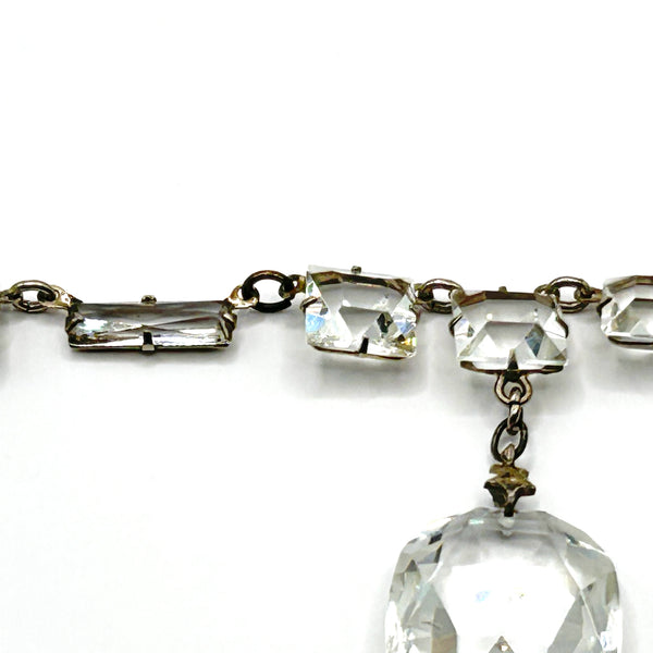 Antique Clear Crystal Sparkling Sterling Necklace with Glittering Drop